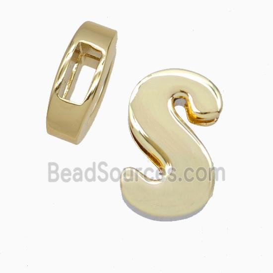Copper Letter-S Beads Flat Hole Gold Plated