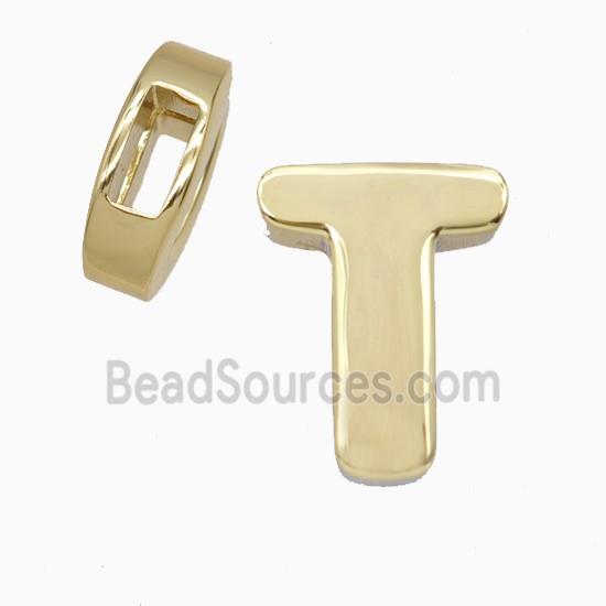 Copper Letter-T Beads Flat Hole Gold Plated