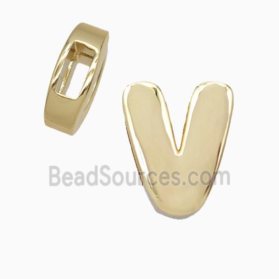 Copper Letter-V Beads Flat Hole Gold Plated