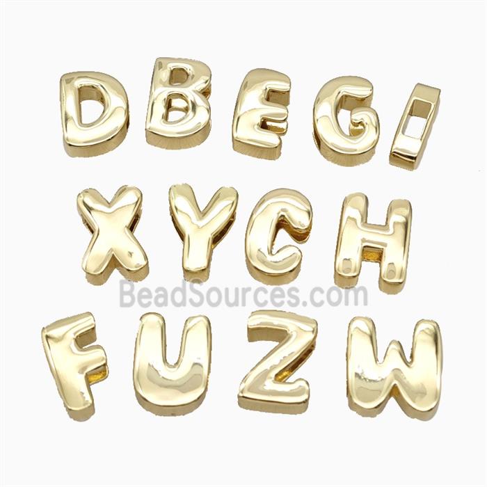 Copper Alphabet Beads Flat Hole Gold Plated Mix Letters