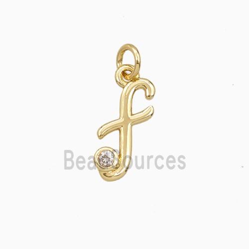 Copper Letter-f Pendant Pave Zirconia Gold Plated