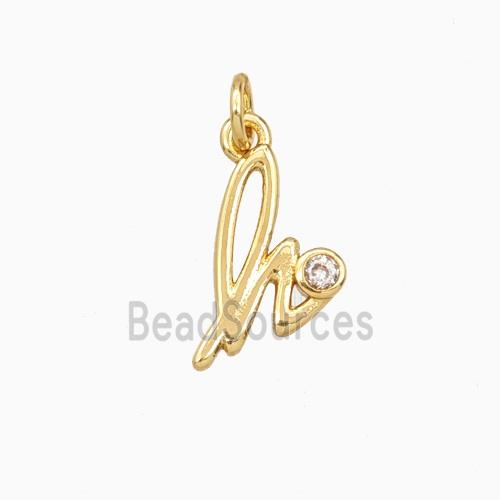 Copper Letter-h Pendant Pave Zirconia Gold Plated