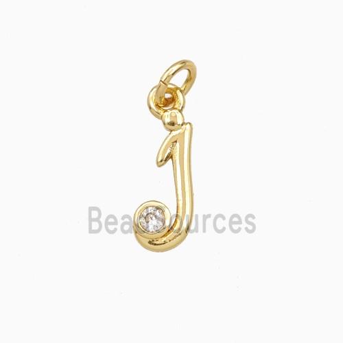 Copper Letter-j Pendant Pave Zirconia Gold Plated