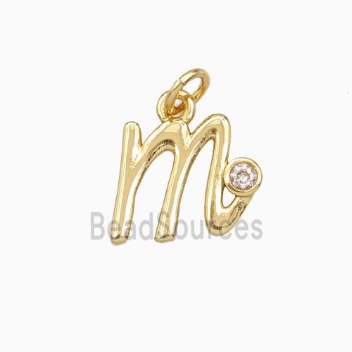 Copper Letter-m Pendant Pave Zirconia Gold Plated