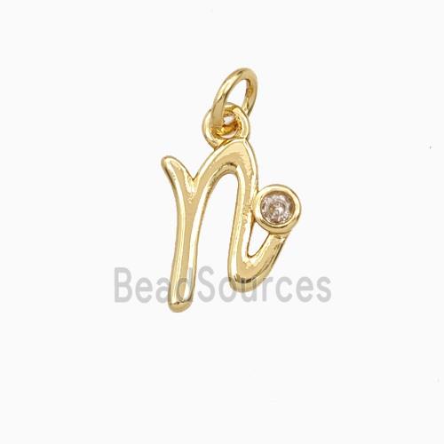 Copper Letter-n Pendant Pave Zirconia Gold Plated