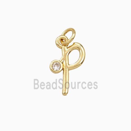 Copper Letter-p Pendant Pave Zirconia Gold Plated