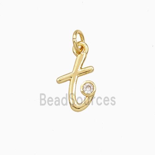 Copper Letter-t Pendant Pave Zirconia Gold Plated