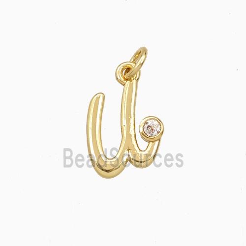 Copper Letter-u Pendant Pave Zirconia Gold Plated