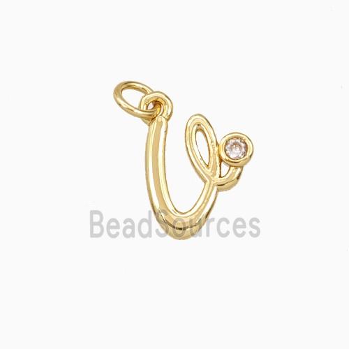 Copper Letter-v Pendant Pave Zirconia Gold Plated