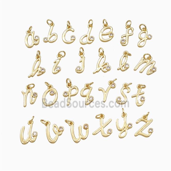 Copper Alphabet Pendant Pave Zirconia Gold Plated Mix Letters