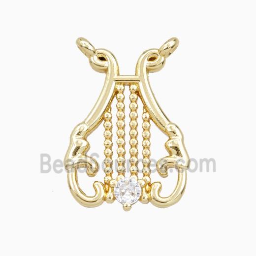 Lyre Charms Copper Musical Pendant Pave Zirconia Gold Plated