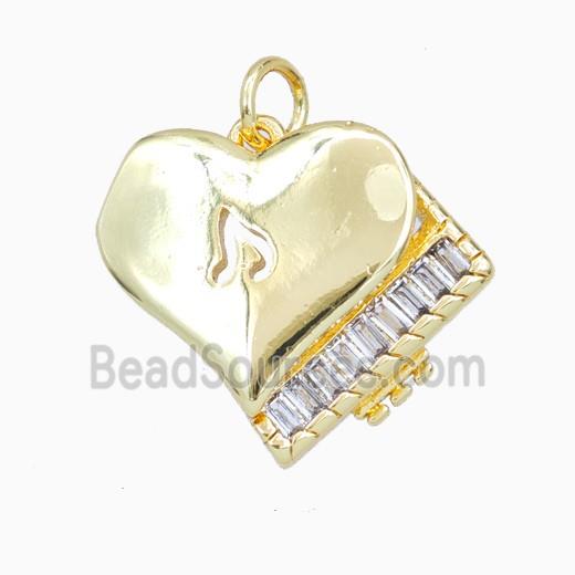 Piano Charms Copper Musical Pendant Pave Zirconia Gold Plated