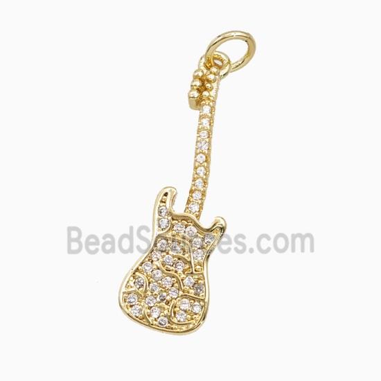 Electric Guitar Charms Copper Musical Pendant Pave Zirconia Gold Plated