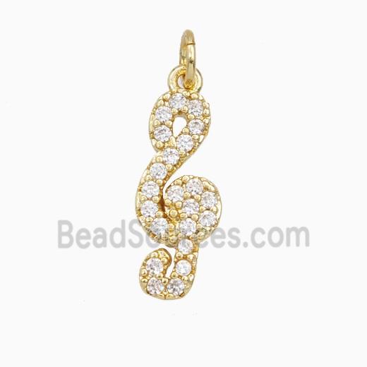 Treble Clef Notes Charms Copper Musical Pendant Pave Zirconia Gold Plated