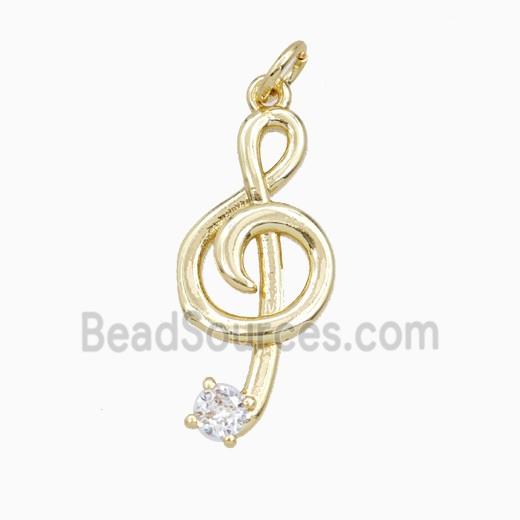 Treble Clef Notes Charms Copper Musical Pendant Pave Zirconia Gold Plated