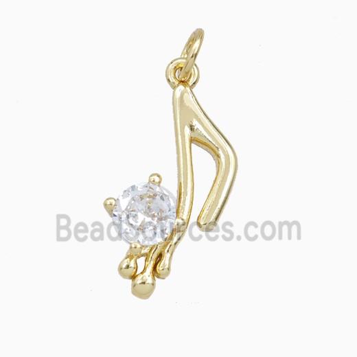 Musical Note Charms Copper Pendant Pave Zirconia Gold Plated