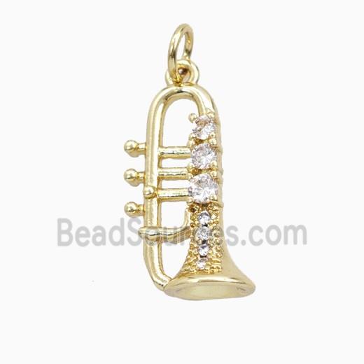Copper Trumpet Pendant Pave Zirconia Musical Gold Plated