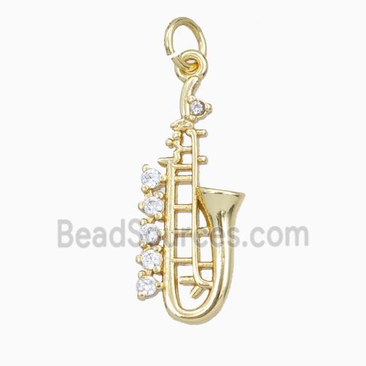 Saxophone Charms Copper Musical Pendant Pave Zirconia Gold Plated