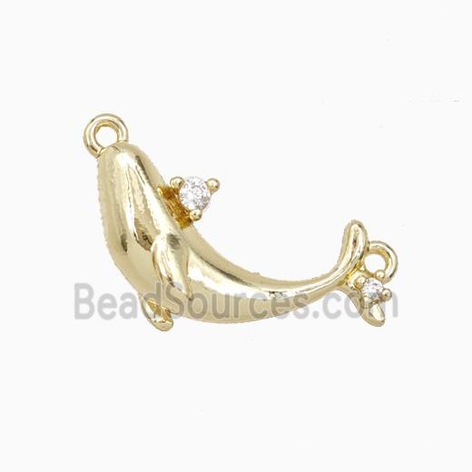 Copper Dolphin Pendant Pave Zirconia 2loops Gold Plated