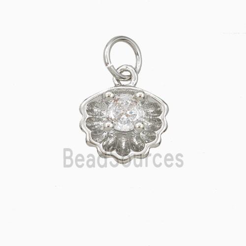 Copper Scallop Shell Pendant Pave Zirconia Platinum Plated