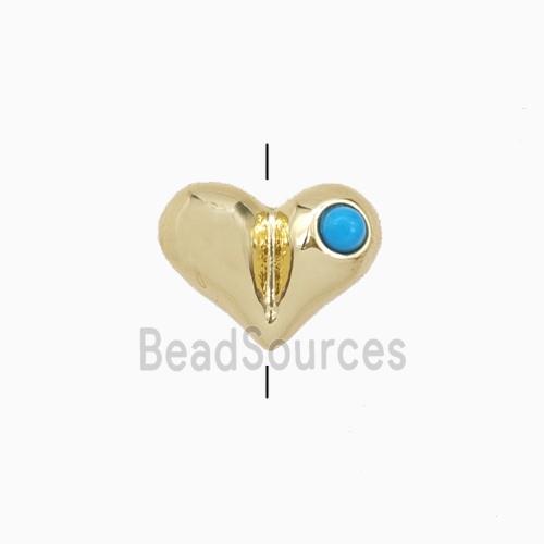 Copper Heart Beads Pave Turquoise Gold Plated