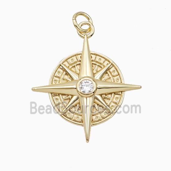 Copper Compass Pendant Pave Zirconia Gold Plated