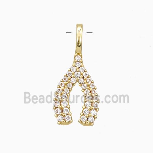 Copper Wishbone Pendant Pave Zirconia Gold Plated