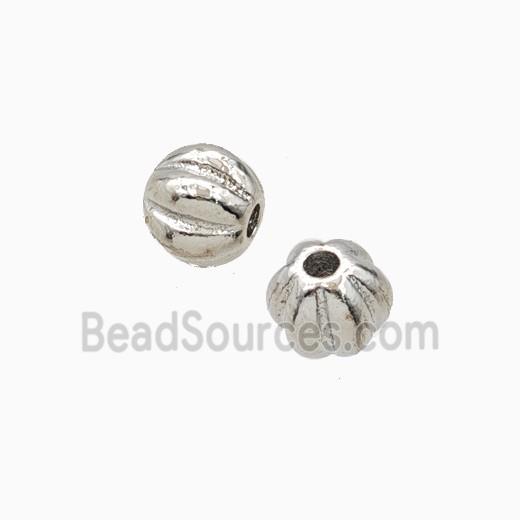 Copper Round Beads Ribbed Platinum Plated