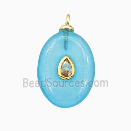 Blue Dye Jade Oval Pendant Pave Zirconia