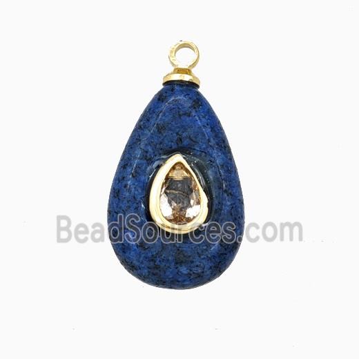 Blue Dye Jade Teardrop Pendant Pave Zirconia