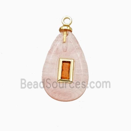 Pink Synthetic Quartz Teardrop Pendant Pave Zirconia