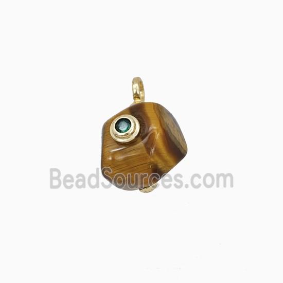 Tiger Eye Stone Pendant Pave Zirconia