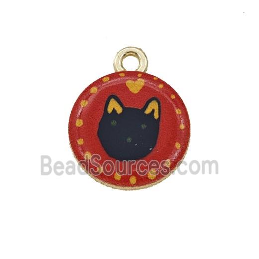 Alloy Coin Pendant BlackCat Painted Gold Plated