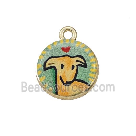 Alloy Coin Pendant Sheep Painted Gold Plated