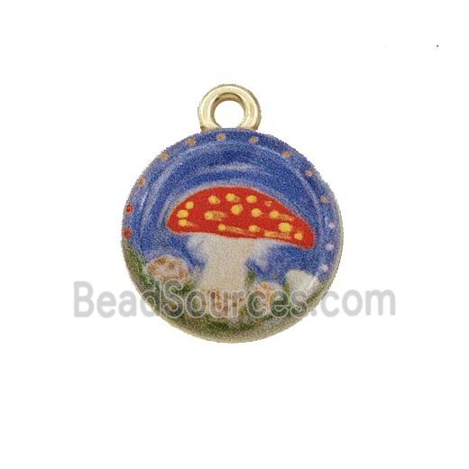 Alloy Coin Pendant Mushroom Painted Gold Plated