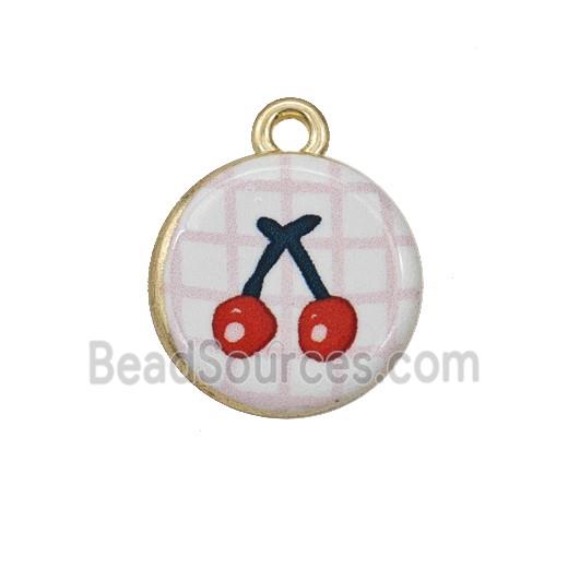 Alloy Coin Pendant Cherry Painted Gold Plated