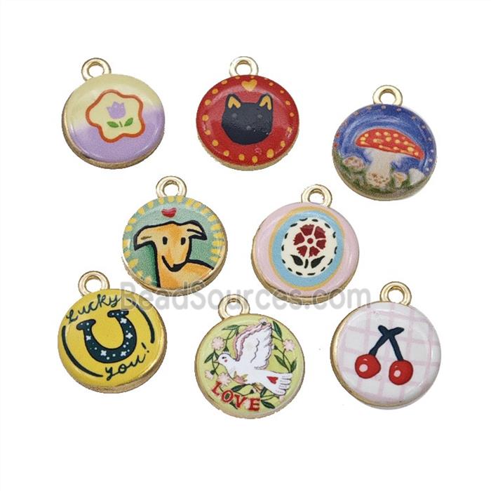 Alloy Coin Pendant Painted Gold Plated Mixed