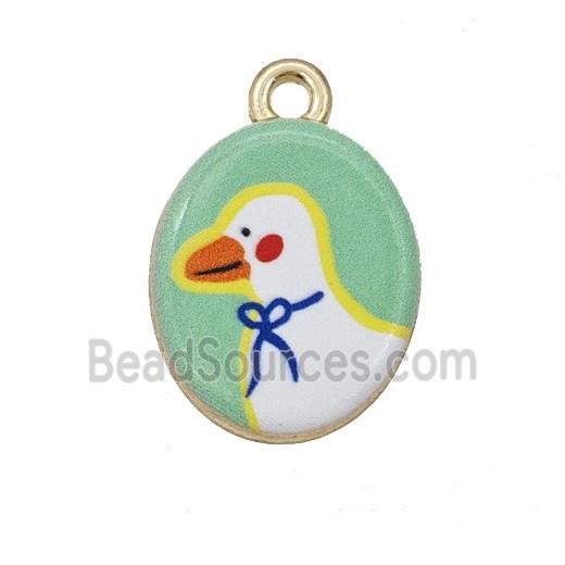 Alloy Oval Pendant Duck Painted Gold Plated