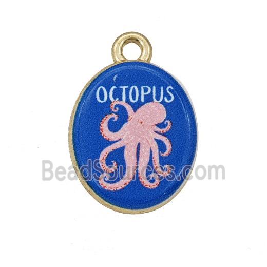 Alloy Oval Pendant Octopus Painted Gold Plated