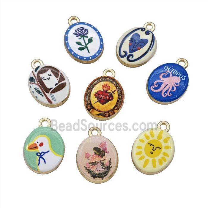 Alloy Oval Pendant Painted Gold Plated Mixed