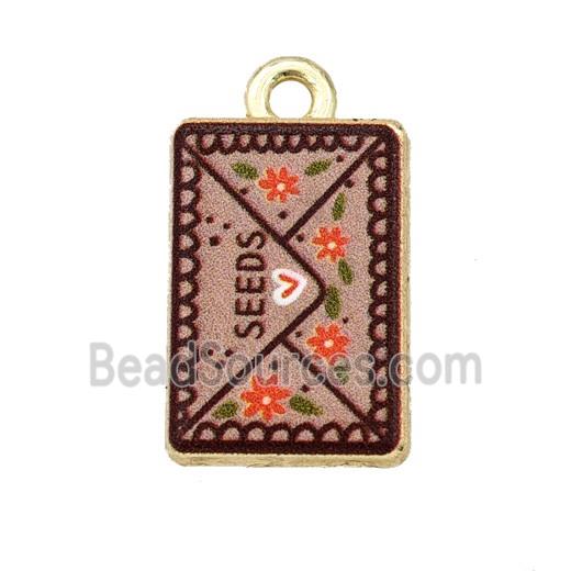 Alloy Rectangle Pendant Envelope Painted Gold Plated