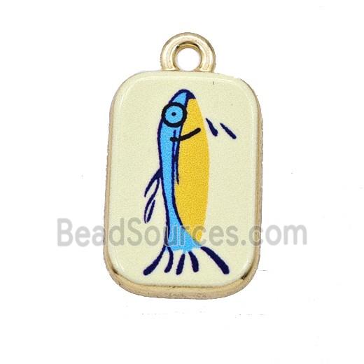 Alloy Rectangle Pendant Fish Painted Gold Plated