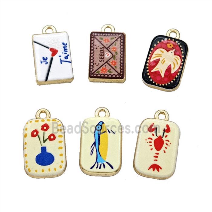 Alloy Rectangle Pendant Painted Gold Plated Mixed