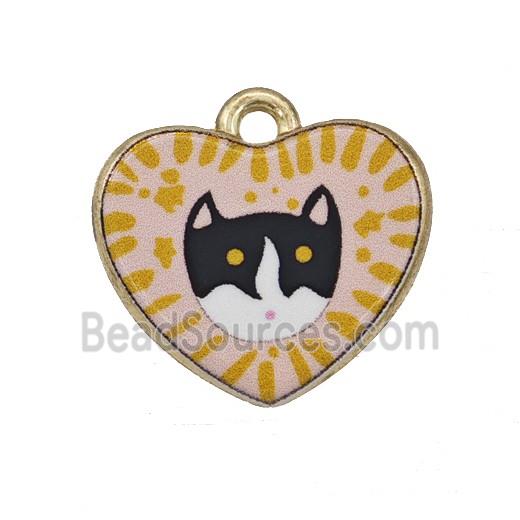Alloy Heart Pendant Cat Painted Gold Plated