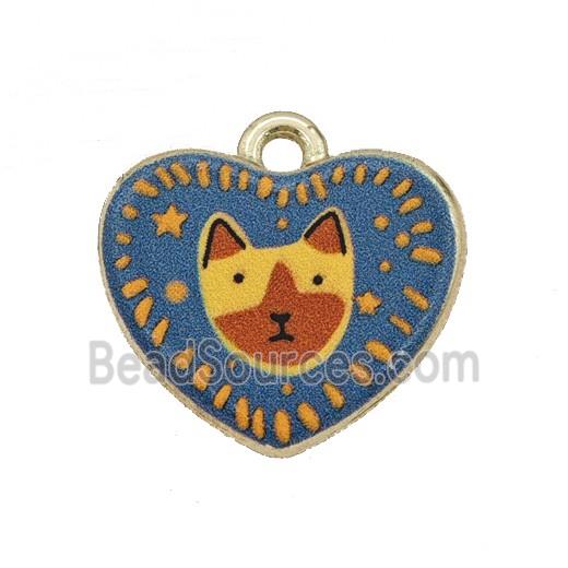 Alloy Heart Pendant Dog Painted Gold Plated