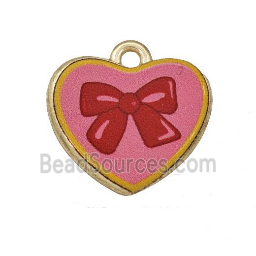 Alloy Heart Pendant Bowknot Painted Gold Plated