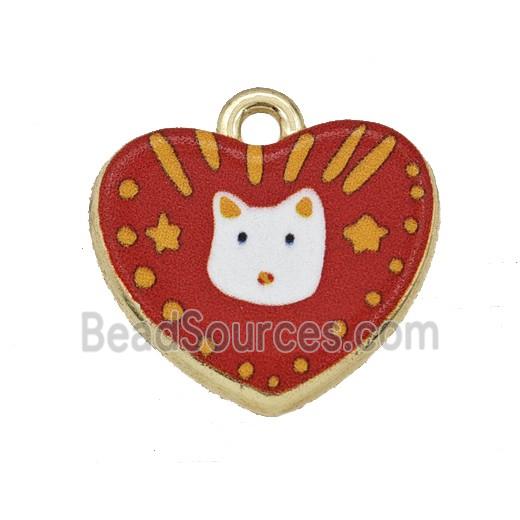 Alloy Heart Pendant Dog Painted Gold Plated