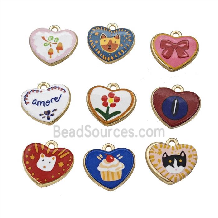 Alloy Heart Pendant Painted Gold Plated Mixed