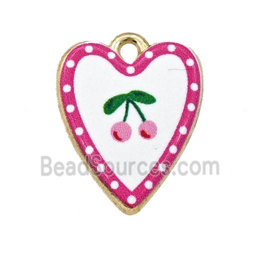 Alloy Heart Pendant Cherry Painted Gold Plated