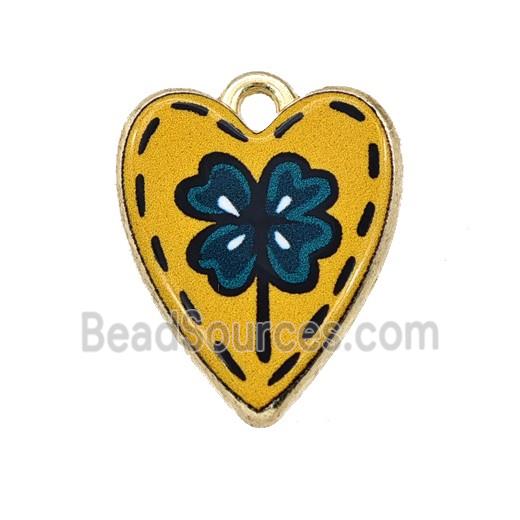 Alloy Heart Pendant Flower Painted Gold Plated